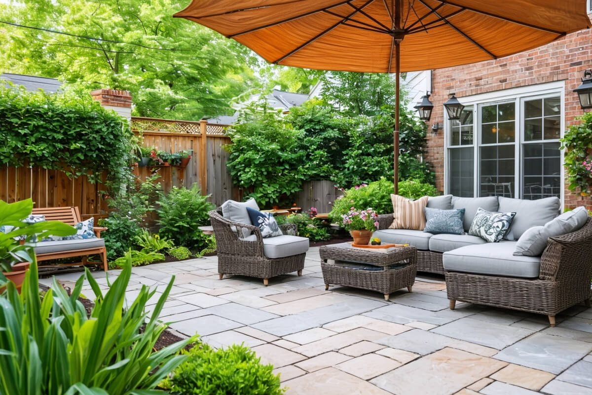Transform your outdoor space with smart lighting, comfortable seating, and drought-tolerant plants in modern patio design