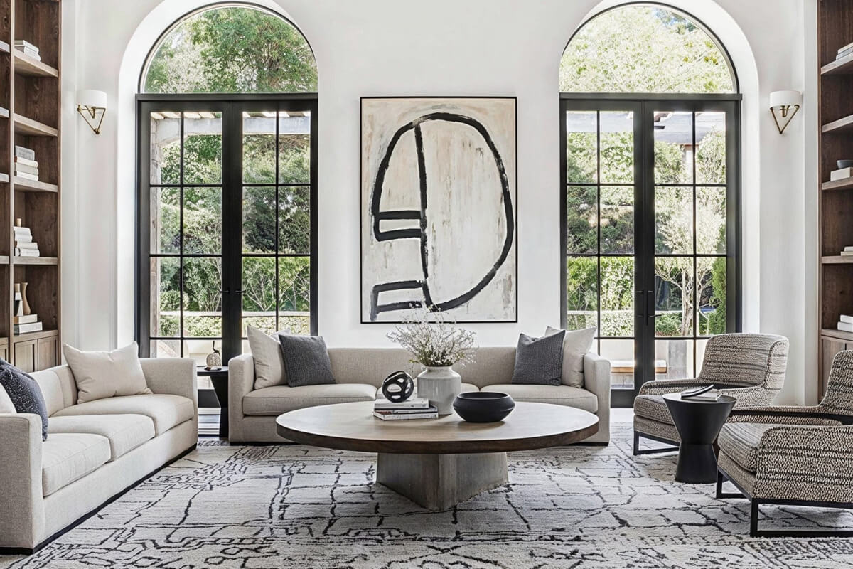 Modern living room showing how to improve your homes interior design with warm colors sustainable materials and comfortable furniture