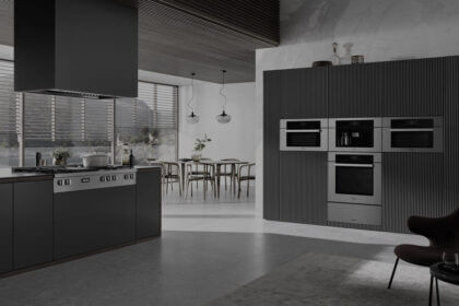 Modern luxury home appliances for kitchen featuring stainless steel refrigerator range and smart cooking equipment in contemporary design