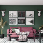 Living room showing how to choose wall art for your home with properly sized artwork above sofa following two-thirds rule