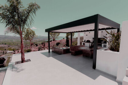 Markiseteppe retractable awning providing outdoor shade on modern patio deck with UV protection and energy saving benefits