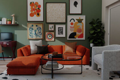 Pyntekvister decorative branches arranged in glass vase on modern living room table with natural lighting