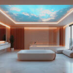 Creative false ceiling designs with geometric patterns and LED lighting in modern living room