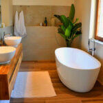 co-friendly bathroom renovation with low-flow fixtures water-saving showerhead and sustainable materials