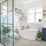 Small bathroom decor ideas on a budget showing floating vanity with under cabinet lighting and affordable accessories