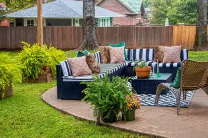 Modern backyard renovation Decoradyard showing patio, landscaping, and outdoor living space design