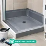 Shower pan with waterproofing membrane, drain, sealed corners, and curb