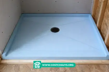 Pre Sloped Foam Shower Pan installed in a framed shower enclosure with centered drain and factory-formed slope