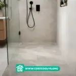 Slope for shower tiled floor with linear drain in modern walk-in bathroom