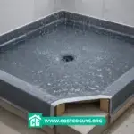 Shower Pan Waterproofing Membrane flood test with water-filled shower pan and center drain before tile installation