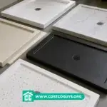 30 x 48 shower pans in white, marble, beige, black, and terrazzo finishes