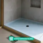 Custom foam shower pan set on a bathroom subfloor before waterproofing and tile