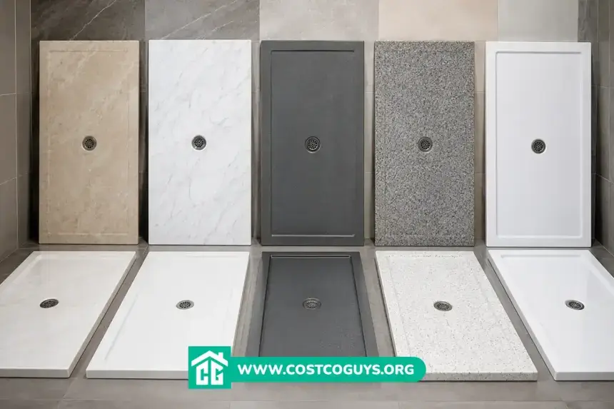 Shower pan 60 x 32 with center drain set into a framed bathroom alcove before tiling