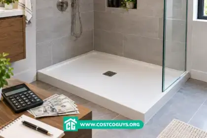 White rectangular 36x30 shower pan with center drain and textured floor