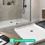 40 x 60 shower pan displayed in a modern bathroom with additional shower pans and cost-planning tools