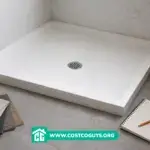 48 x 36 shower pan with tile samples and tape measure during bathroom renovation